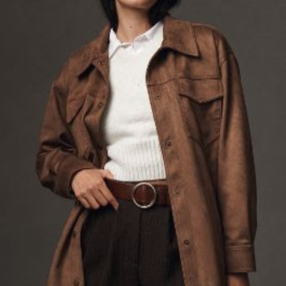 Anthropologie The Tillie Relaxed Faux-Suede Shacket by Pilcro NWT